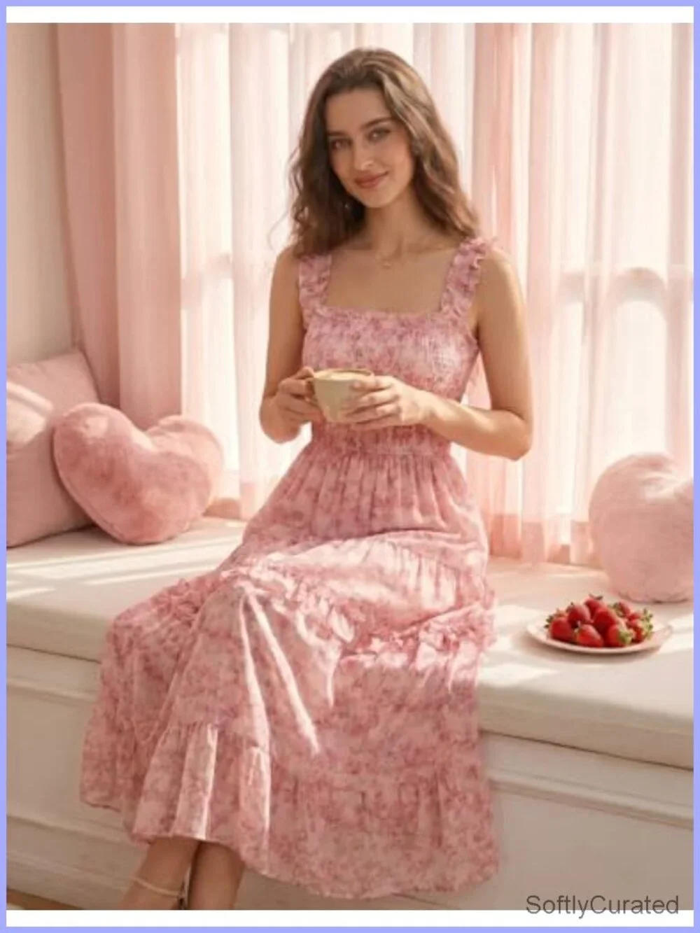 Floral Smocked Square Neck Tiered Maxi Sundress with Pockets